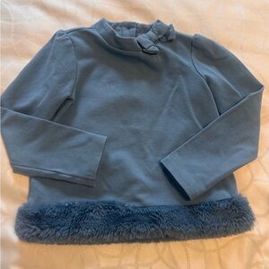 Janie and Jack Blue Long Sleeve Top with Faux Fur Trim